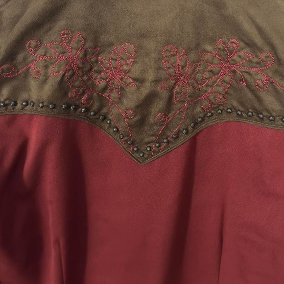 Scully - Western Embroidered Snap Shirt - Women's M - Red Brown Rodeo Yoke - Picture 6 of 7